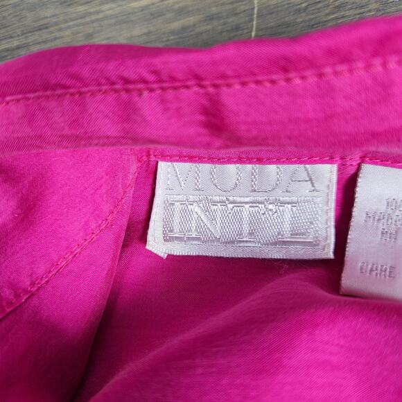 Vintage Y2K Moda Women Medium 100% Silk Pink Button Front Blouse Long Sleeve - Picture 4 of 7